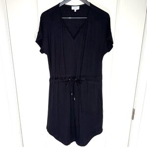 Soma WKND Softlite Black V-Neck Short Sleeve Drawstring Tee Shirt Dress - M